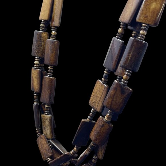 Park Lane Wood Beaded Layered Necklace Boho Earthy Rustic Organic Statement - Picture 6 of 9